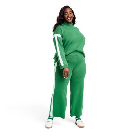 🔖 LA LIGNE x Target Cashmere Blend Sweater Pant Lounge Green White Stripe - Picture 6 of 8